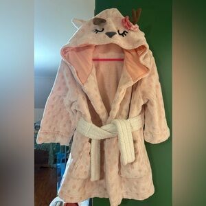 Cat & Jack Pink & White Pajama Robe with Deer hood- EUC